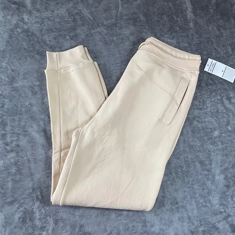 Net Label Mens Fleece Joggers Beige Tan Drawstring Sweatpants Size M NEW